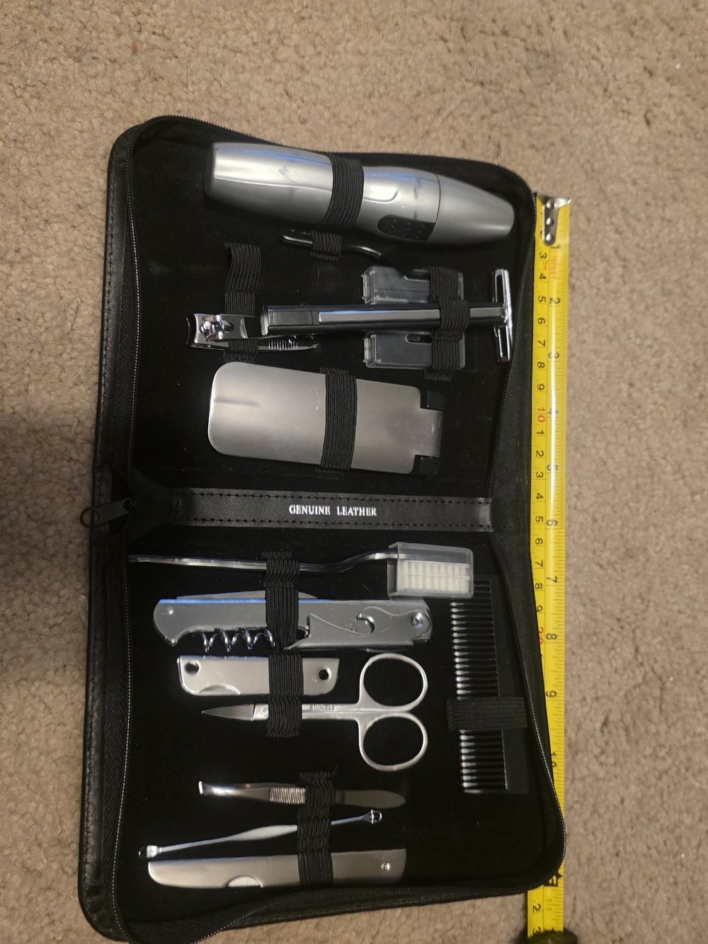 Men's Black Travel Grooming Kit - Stainless Steel Tools